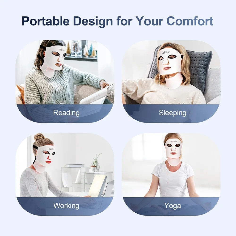 LED Light Therapy Mask – Face & Neck, 7 Colors, Cordless & Rechargeable