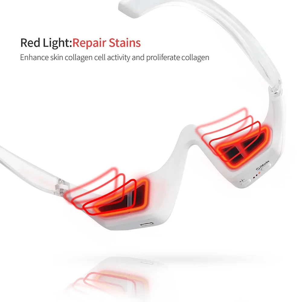 Red light therapy feature of the eye massager, shown boosting skin collagen production