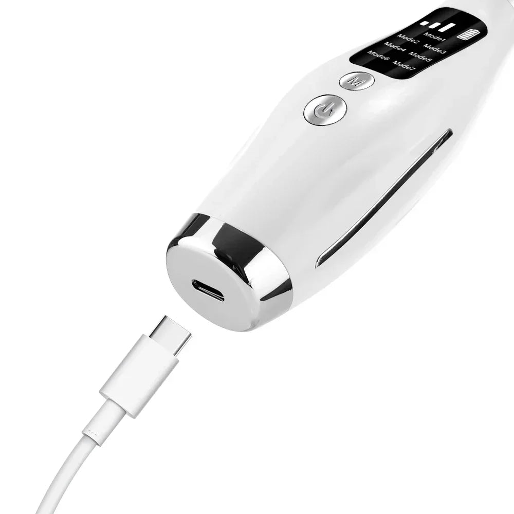 Close-up of the LED face and neck massager with USB-C charging port