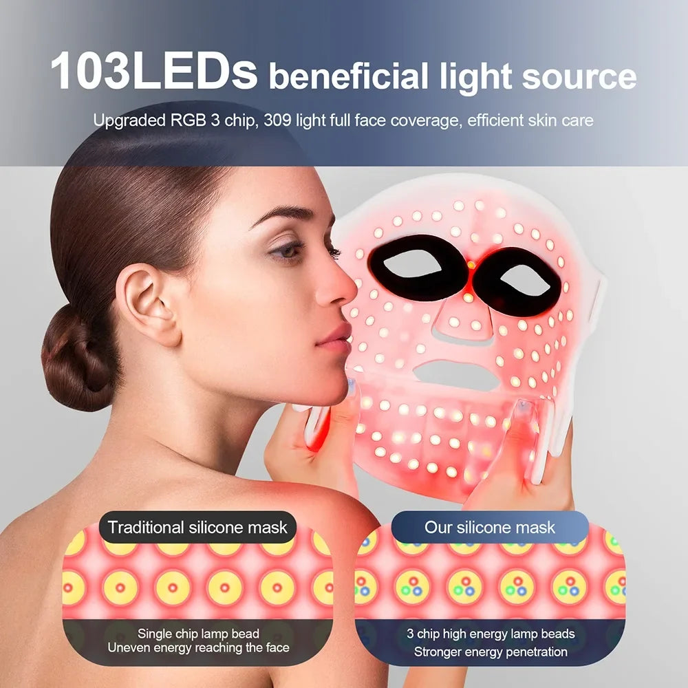 LED Light Therapy Mask – Face & Neck, 7 Colors, Cordless & Rechargeable