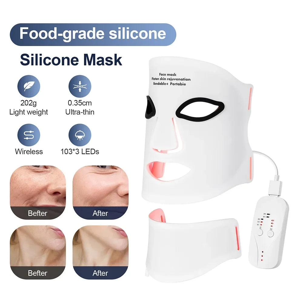 LED Light Therapy Mask – Face & Neck, 7 Colors, Cordless & Rechargeable