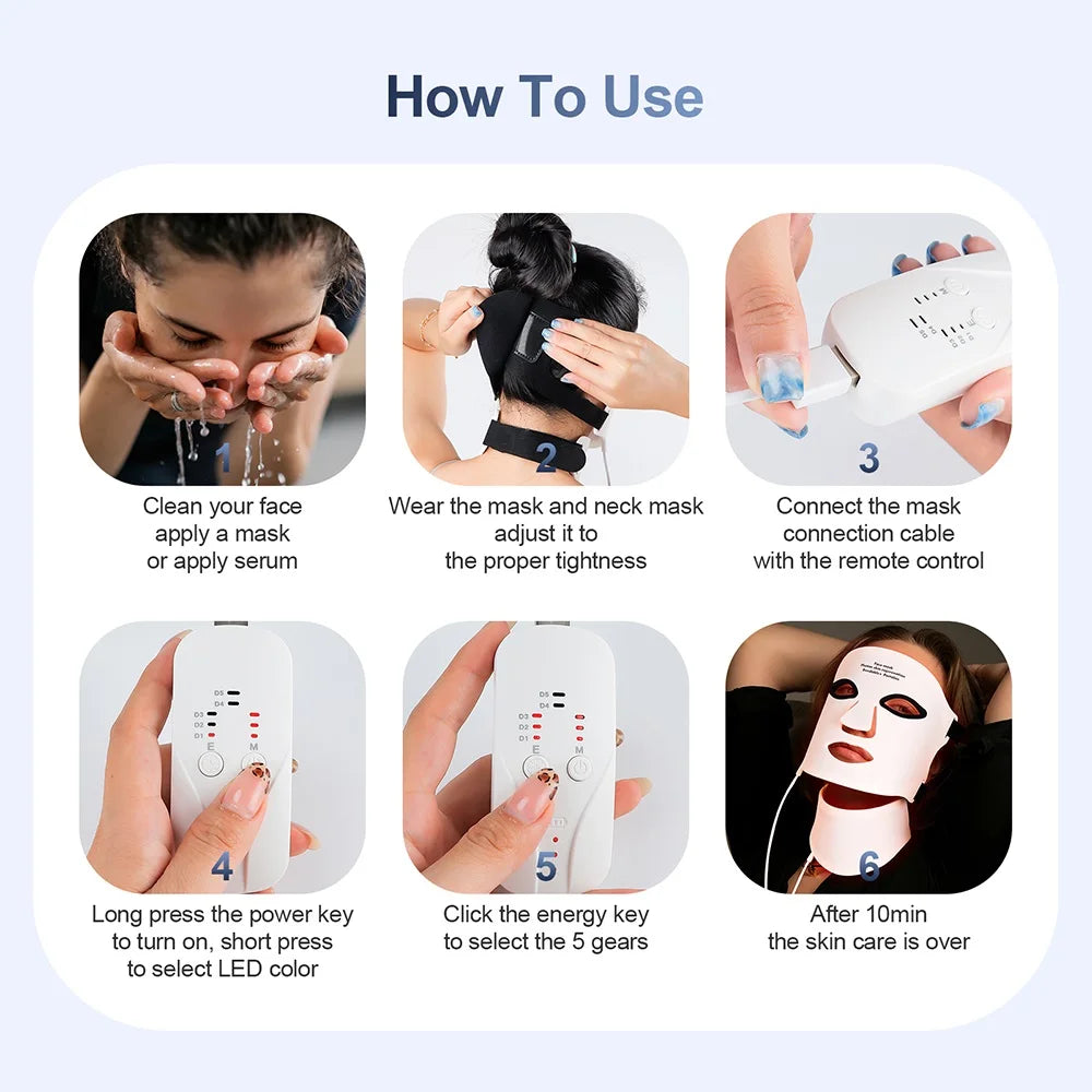 LED Light Therapy Mask – Face & Neck, 7 Colors, Cordless & Rechargeable