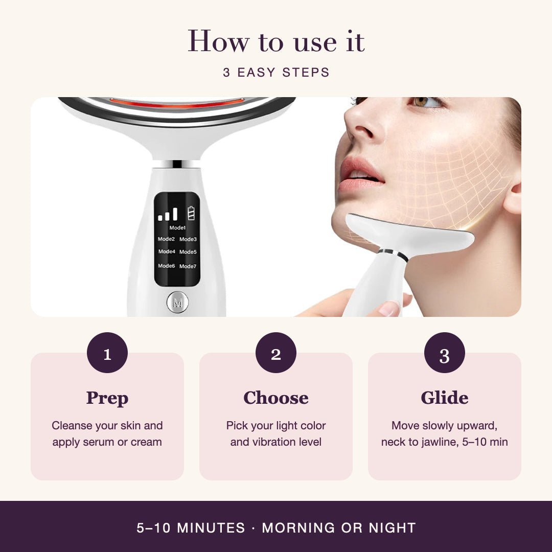 How to use the LED face and neck massager in 3 easy steps